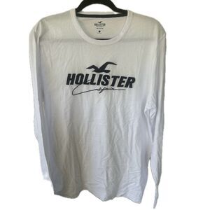 Hollister Men's 100% Cotton Logo Graphic Long Sleeve Crew Neck Shirt White L